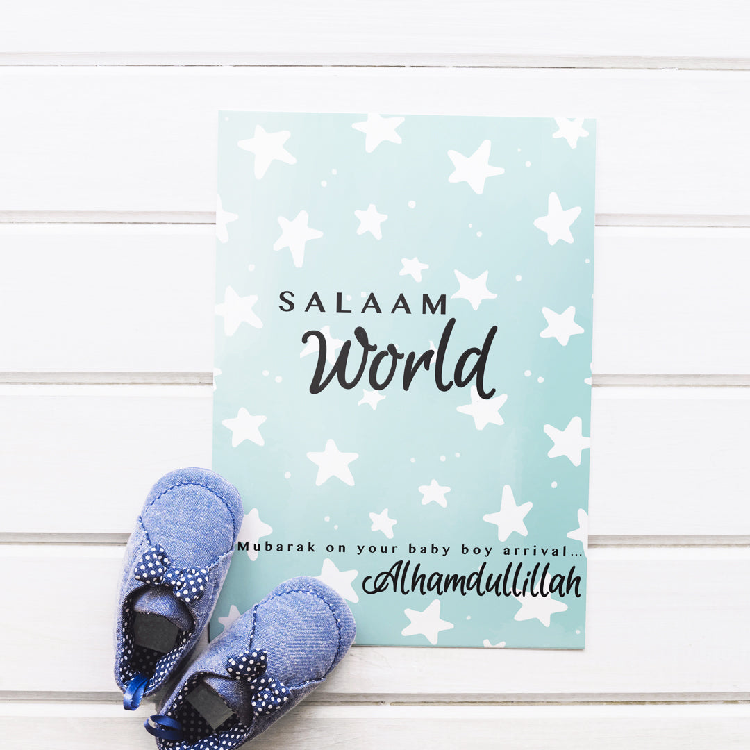 Salaam World Islamic Newborn Baby Boy Mubarak Card
